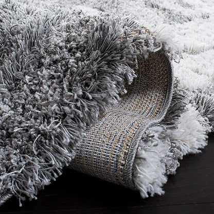 SAFAVIEH Horizon Shag Collection Area Rug - 2' x 17' Runner, Grey/Ivory, Geometric Design, Ideal for High Traffic Areas in Living Room, Bedroom, Dining (HZN890F)