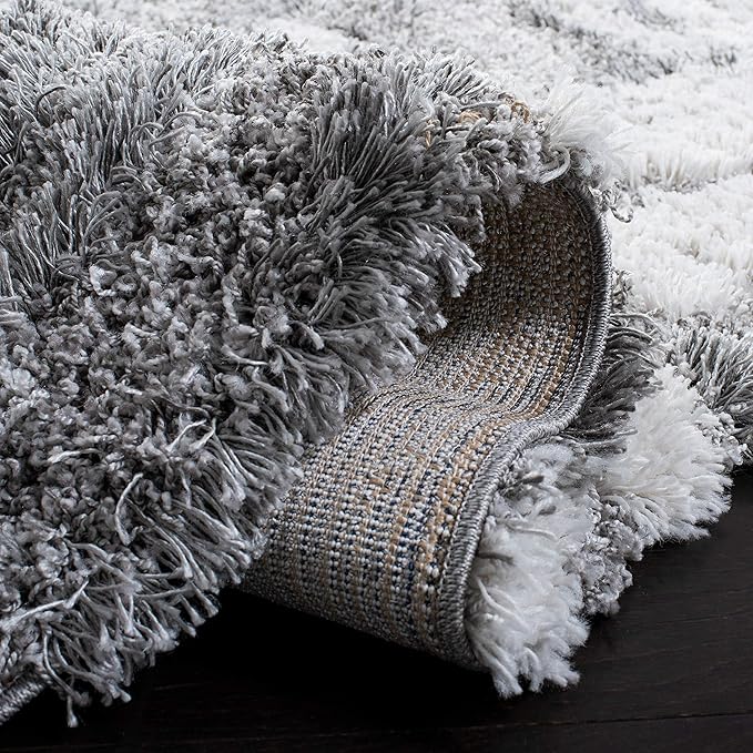 SAFAVIEH Horizon Shag Collection X-Large Area Rug - 11' x 15', Grey & Ivory, Abstract Design, Non-Shedding & Easy Care, 2-inch Thick Ideal for High Traffic Areas in Living Room, Bedroom (HZN890F)