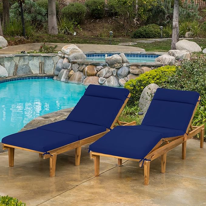 Chaise Lounge Cushion 72x21x3 Inch ?Set of 2 Outdoor Lounge Chair Cushions, Lounger Pad Replacement with Fade-Resistant, Removable & Machine-Washable Covers, Ideal for Patio Chaise Chairs, Navy Blue