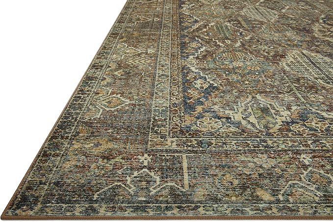Loloi Magnolia Home by Joanna Gaines Banks Collection BAN-05 Spice/Blue 2'-6" x 9'-6", .13" Pile Height, Machine Washable, Runner Rug