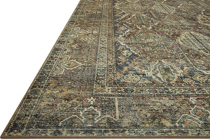 Loloi Magnolia Home by Joanna Gaines Banks Collection BAN-05 Spice/Blue 2'-6" x 9'-6", .13" Pile Height, Machine Washable, Runner Rug