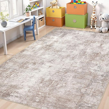 Washable 8X10 Area Rug: Modern Abstract Soft Non-Slip Indoor Rugs Home Decor - Low Pile Stain Resistant Foldable Carpetfor Living Room Bedroom Dining Room Playroom Office(Brown,8'x10')