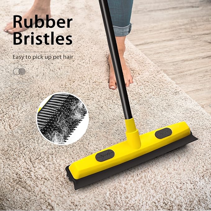 Rubber Broom with Squeegee, Pet Hair Removal 52.8 inches Long Handle, Push Fur - Image 2