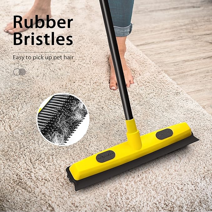 JEHONN Rubber Broom with Squeegee, Pet Hair Remover 52.8 inches Long Handle - Image 5