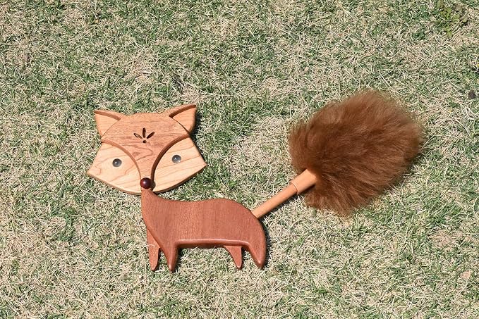 Cute Little Fox for Home Office Decor Small Wooden Feather Duster Lambswool - Image 3