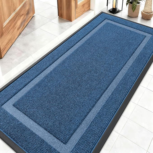 OLANLY Front Door Mat Indoor Outdoor Entrance, Waterproof All-Season, All-Weather Doormat, Sturdy Natural Rubber, Fade Resistant, Low Profile, Easy Clean Patio Porch Entryway Mat, 59x23, Light Blue