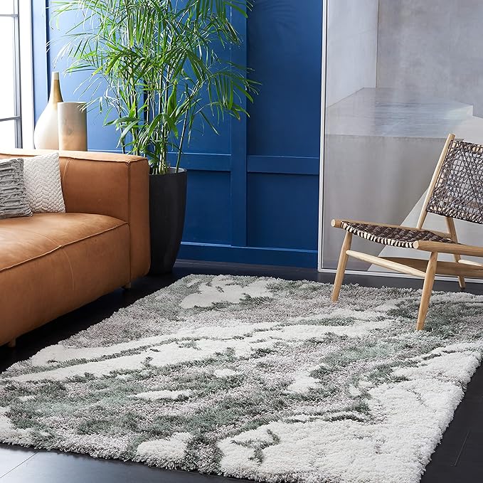 SAFAVIEH Horizon Shag Collection Accent Rug - 3' x 5', Grey & Green, Non-Shedding & Easy Care, 2.6-inch Thick Ideal for High Traffic Areas in Entryway, Living Room, Bedroom (HZN890Y)