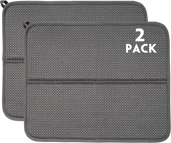 2 Pack Dish Drying Mat for Kitchen Counter, Microfiber Dishes Drainer Mats by FRESHMINT
