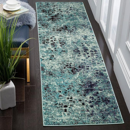 SAFAVIEH Monaco Collection Area Rug - 6'7" Square, Grey & Light Blue, Boho Chic Abstract Watercolor Design, Non-Shedding & Easy Care, Ideal for High Traffic Areas in Living Room, Bedroom (MNC225E)
