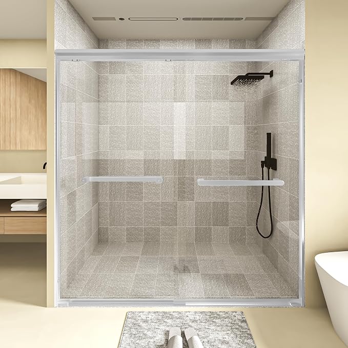 56-60x60 Inch Semi-Frameless Double Sliding Shower Door - Image 8