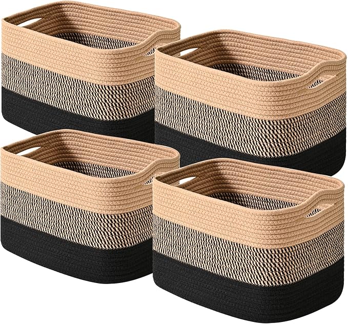 Storage Baskets for Shelves Organizing, Woven Cotton Rope Baskets for Storage by ICERZCZ