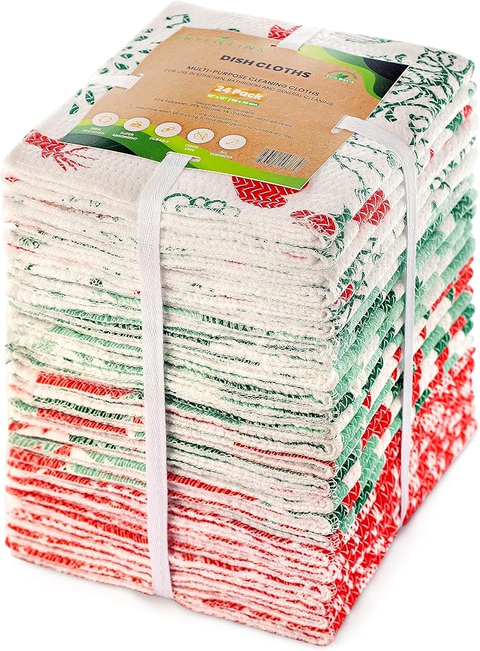 Eco-Friendly Reusable Dish Cloth Set – 24-Pk Multipurpose Kitchen Cleaning by Greentink