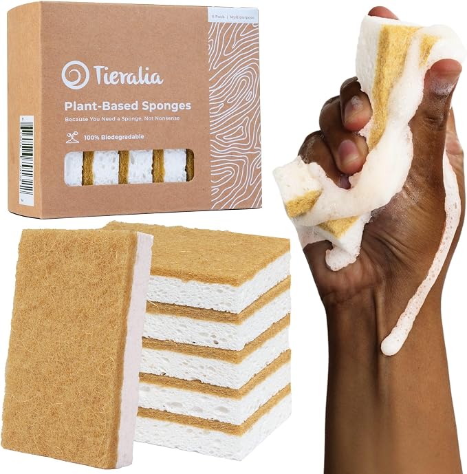 Tieralia Natural Dish Sponge Set – 6-Pack Eco-Friendly & Compostable Scrubbers by Tieralia