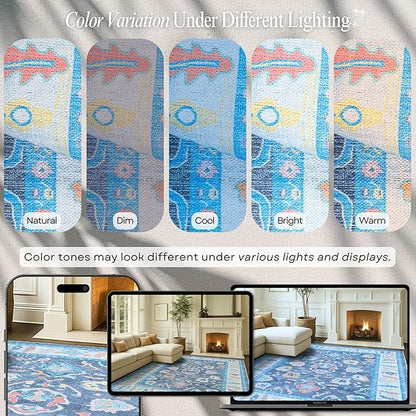 Fame Rugs Blue Modern Oushak Rug 6x9, Vintage Turkish Colorful Oriental Antique Inspired Washable Large Area Rugs, Luxury Living Room Bedroom (387BNB, 6' x 9')