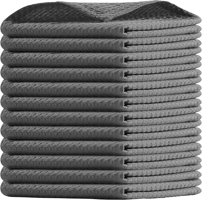 Grey Waffle Dishcloths, 12x12 Inch, 100% Cotton, and Quick Drying by HOUSEOFORLO