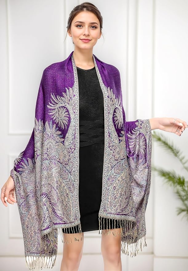 Achillea Big Paisley Pashmina Shawl Wrap for Women – Elegant Scarf for Weddings, Evening Dresses, Festivals & Daily Wear