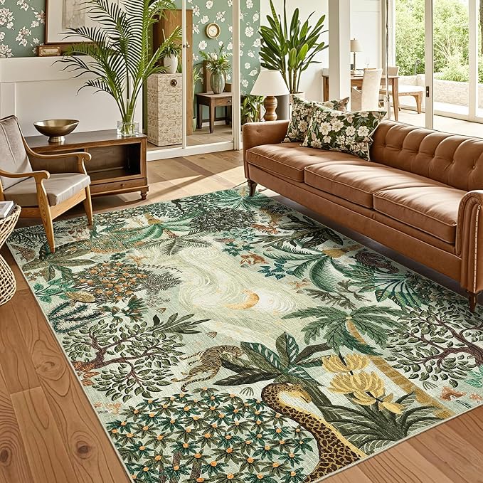 GarveeHome Area Rugs 8x10 for Living Room, Jungle Animal Large Washable Rug by GarveeHome
