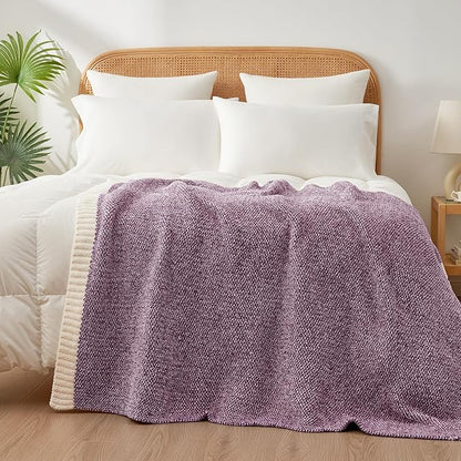 Snuggle Sac Purple Reversible Super Soft Blanket Twin Size for Bed and Sofa, Warm Cozy Knit Blankets Fuzzy Plush, Heather Purple, 60x80 inches