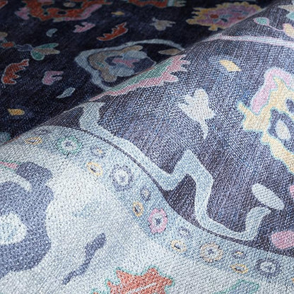 Fame Rugs Navy Blue Modern Oushak Rug 8x10, Vintage Turkish Colorful Oriental Washable Antique Inspired Large Area Rugs, Luxury Living Room Bedroom (388NB, 7'6 x 10')