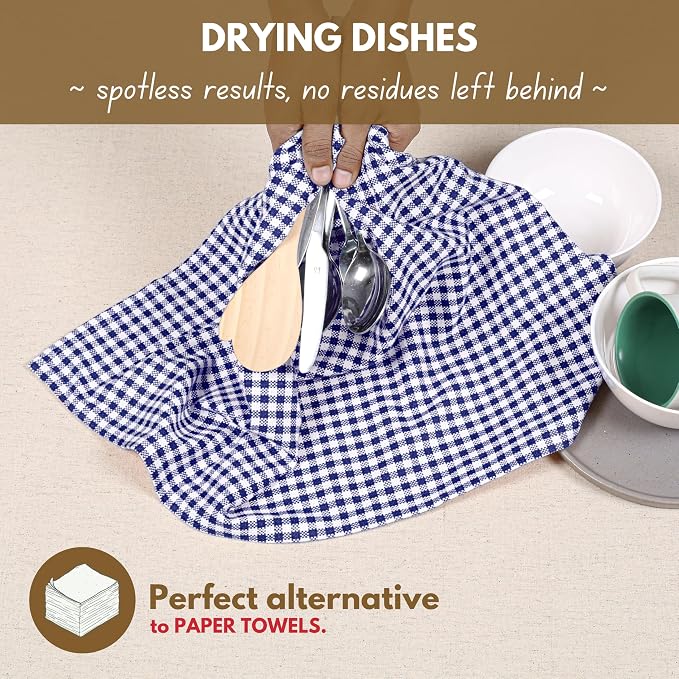 Native Fab 12 Pack Gingham Mini Check Kitchen Dish Towel Cotton Durable - Image 3