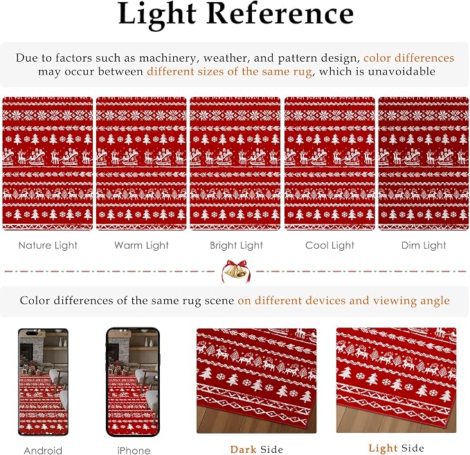 Christmas Area Rug 5x7 Red Kitchen Washable Carpet Xmas Snowflake Holiday Decor - Image 9