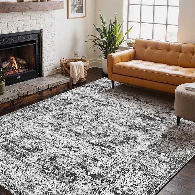 4x6 Area Rugs for Living Room, Dark Grey Rugs, Small Washable Non Slip Entry by OHWPEAT