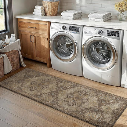 GENIMO Kitchen Mats for Floor, Washable Anti Fatigue Mat for Cushioned, 17.3"x59", Waterproof Kitchen Rugs, Non Slip Foam Comfort Standing Mat Rug for Home, Runner, Sink, Laundry, Rustic Brown
