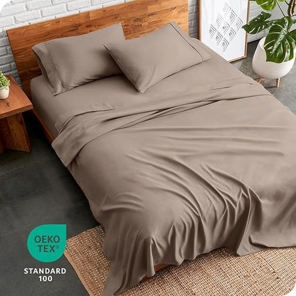 Bare Home Full XL Sheet Set - Luxury 1800 Ultra-Soft Microfiber Full Extra Long Bed Sheets - Double Brushed - Deep Pockets - Easy Fit - 4 Piece Set - Bedding Sheets & Pillowcases (Full XL, Taupe)