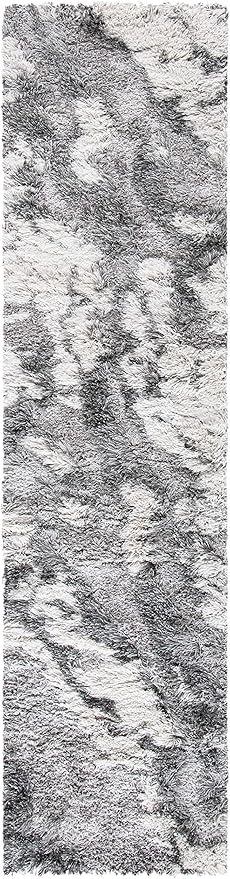 SAFAVIEH Horizon Shag Collection Area Rug - 2' x 17' Runner, Grey/Ivory, Geometric Design, Ideal for High Traffic Areas in Living Room, Bedroom, Dining (HZN890F)