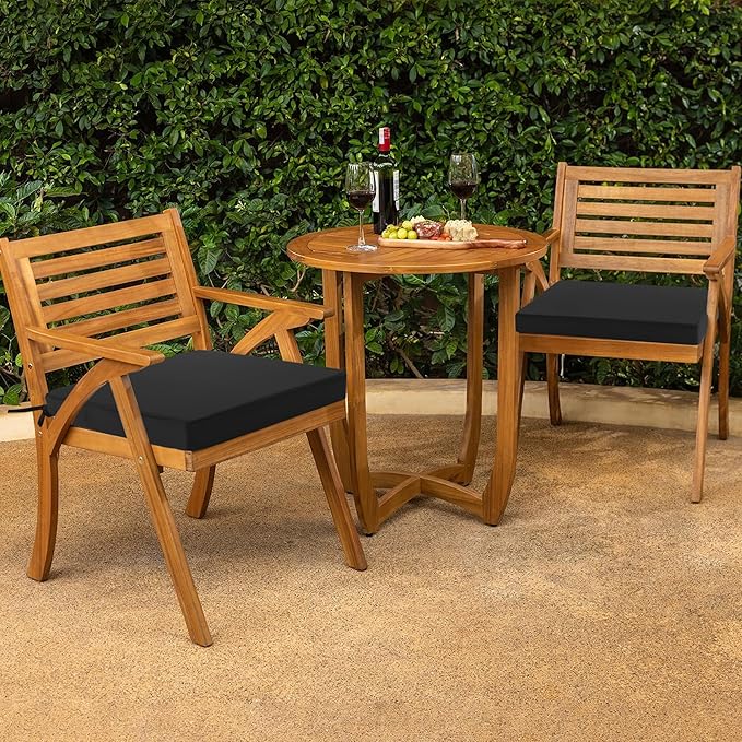 Outdoor Chair Cushions Set of 2: Waterproof & Fade Resistant Deep Seat Cushion for Patio Furniture - 24 x 24 x 3 Inch Chair Pads with Ties and Hidden Zipper - Patio Chair Cushion Replacement, Black