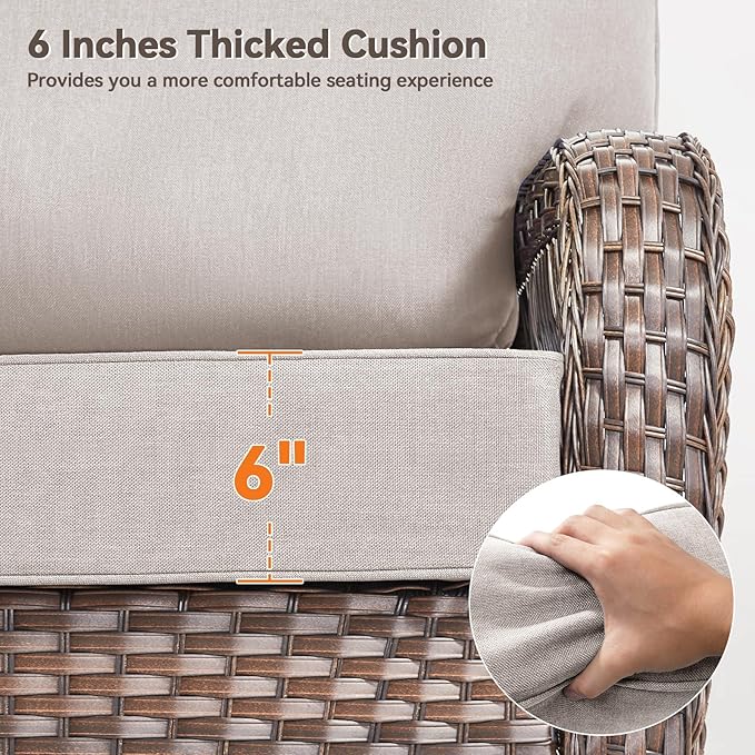 Luxury 6" Outdoor Cushions for Patio Furniture, 24x24x6" Thick Seat Cushion Set of 3, Fade Resistant Couch Chair Replacement Cushions High Density Deep Wicker Chair Cushion w/ Removable Cover, Beige