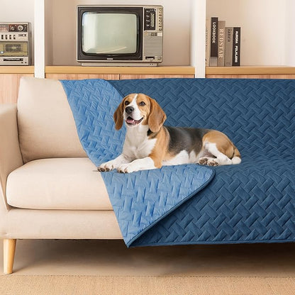 gogobunny 100% Double Sided Waterproof Dog Blanket Soft Pet Bed Cover Reversible Protect Furniture Couch Sofa Car for Puppy Cat Kids (Dark Blue/Light Blue, 82x102 Inch (Pack of 1))