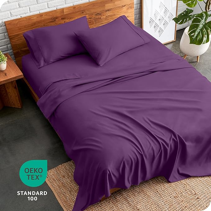 Bare Home King Sheet Set - Luxury 1800 Ultra-Soft Microfiber King Bed Sheets - Double Brushed - Deep Pockets - Easy Fit - 4 Piece Set - Bedding Sheets & Pillowcases (King, Plum)