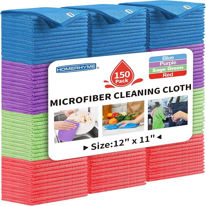HOMERHYME Microfiber Cleaning Cloth, 150 Pack Cleaning Rags, Reusable by HOMERHYME