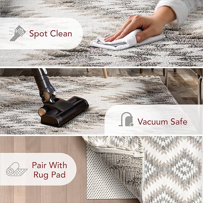 nuLOOM Adelade Beige/Ivory, 8'10" x 12', Southwestern, Shaggy, Soft and Cozy, High Traffic, Stain Resistant Area Rug for Bedroom, Living Room, Dining Space, Den, Foyer, Entryway