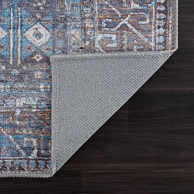 Bloom Rugs Washable 8' x 10' Rug - Slate Gray/Blue Traditional Area Rug for Living Room, Bedroom, Dining Room, and Kitchen - Exact Size: 8' x 10'