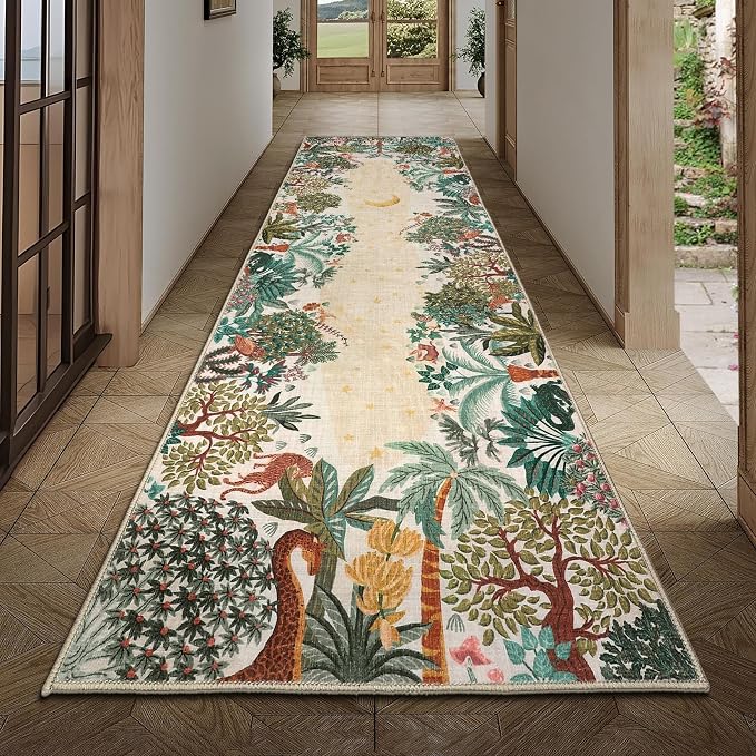 GarveeHome 2.5x8 Jungle Hallway Runner Rug, Soft Beige Animal Long Kitchen - Image 3