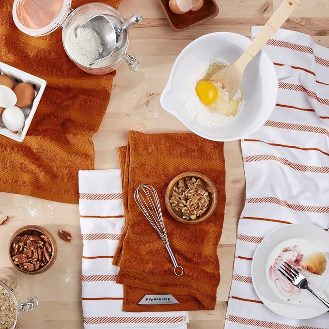 KitchenAid Albany Kitchen Towel 4-Pack Set, Honey Orange/White - Image 2
