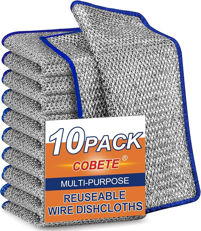 COBETE Non Scratch Wire Dishcloth, Double-Layer Wire Dishwashing Rags by COBETE