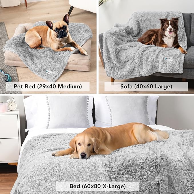 PetAmi Waterproof Dog Blanket for Small Medium Dogs, Calming Fleece Cat Blanket, Couch Protector Washable Sherpa Faux Fur Pet Throw for Puppy, Soft Reversible 29x40 Light Gray