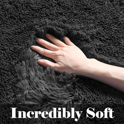 ONASAR Black Runner Rugs for Bedroom Living Room, Washable Bedside Fluffy Area Rug 2x6 Feet, Ultra Soft Plush Shaggy Furry Floor Throw Carpet for Hallway Baby Kids Dorm Closet Home Decor