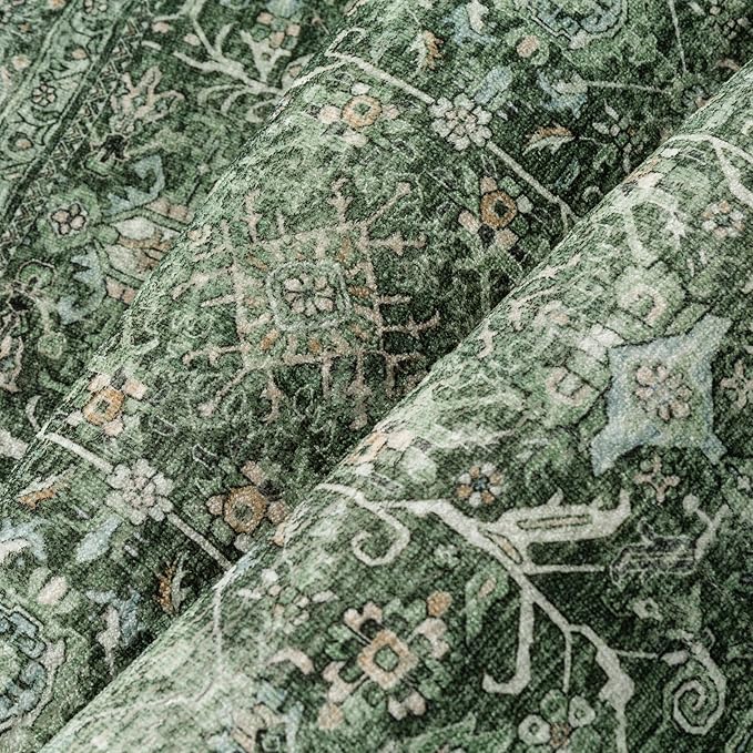 Green Area Rug 2x3 Entryway Washable Soft Carpet Vintage Non Slip Indoor Kitchen Entrance Door Mat Traditional Retro Distressed Small Thicker Throw Rug Bathroom Laundry Bedroom