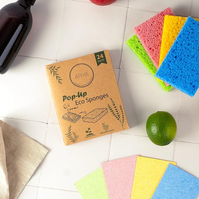 ARYA. | Pop-Up Eco Sponges 24 Pack | Natural Cellulose | Compostable & - Image 2