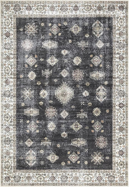 Bloom Rugs Washable Non-Slip 3' x 5' Rug - Black/Ivory Traditional Area Rug for Living Room, Bedroom, Dining Room, and Kitchen - Exact Size: 3' x 5'