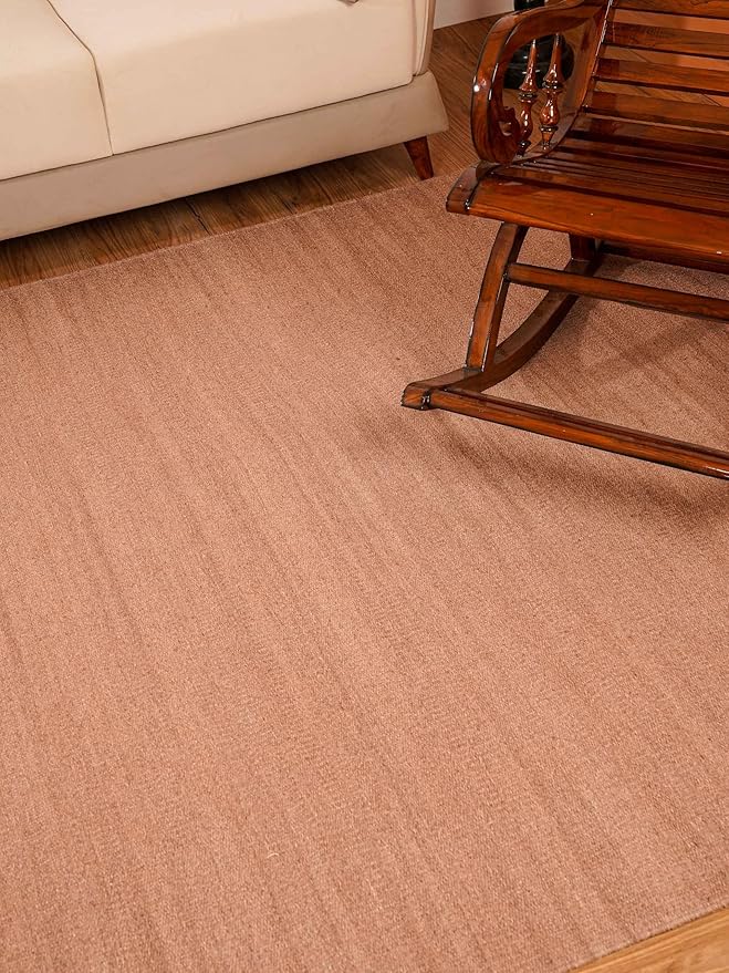 Rugsotic Carpets Hand Woven Flat Weave Kilim Wool 4'x6' Area Rug Solid Light Brown D00111