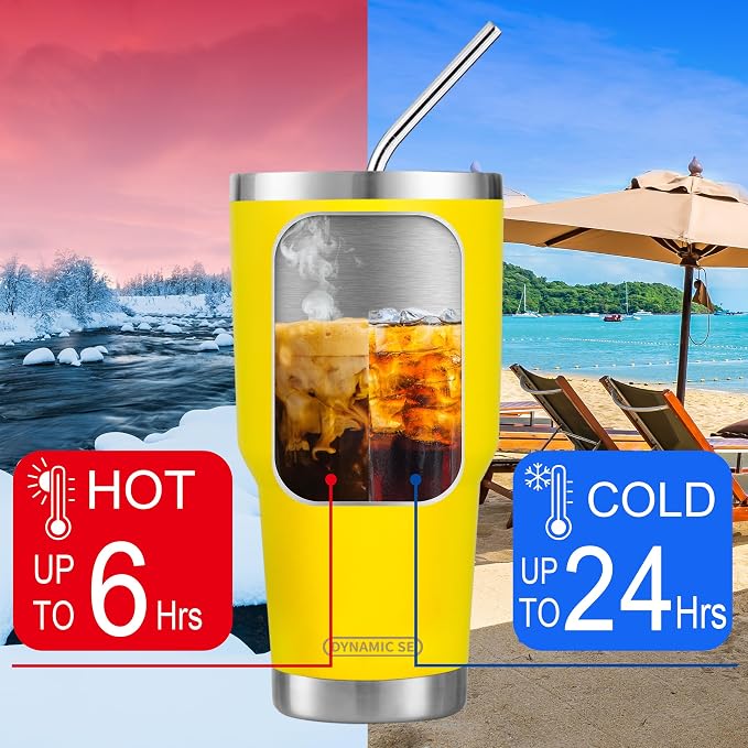 D·S 30oz Yellow Tumbler Stainless Steel Insulated Travel Mug - Image 4