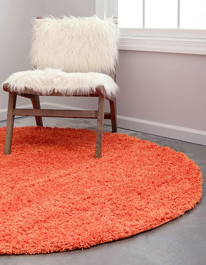 Unique Loom Solid Shag Collection Area Rug (8' Round, Tiger Orange)
