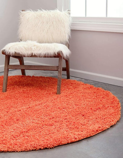 Unique Loom Solid Shag Collection Area Rug (8' Round, Tiger Orange)