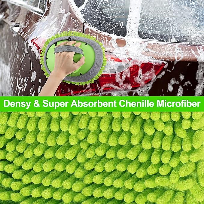 62'' Car Wash Brush with Long Handle Chenille Microfiber Car Wash Mop Mitt Kit - Image 5