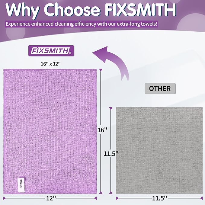 FIXSMITH Purple Microfiber Cleaning Cloth -Pack of 8, Highly Absorbent Cleaning - Image 2